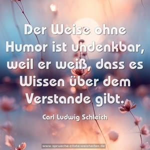 Der Weise ohne Humor ist undenkbar, weil er weiß,
dass es Wissen über dem Verstande gibt.