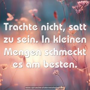Trachte nicht, satt zu sein.
In kleinen Mengen schmeckt es am besten.
